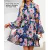 imageZESICA Womens Fall Floral Mini Dress 2025 Long Sleeve Button Down Chiffon A Line Flowy Short Shirt Dresses with BeltDark Blue