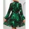 imageZESICA Womens Fall Floral Mini Dress 2025 Long Sleeve Button Down Chiffon A Line Flowy Short Shirt Dresses with BeltDark Green