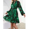 imageZESICA Womens Fall Floral Mini Dress 2025 Long Sleeve Button Down Chiffon A Line Flowy Short Shirt Dresses with BeltDark Green