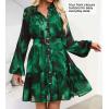 imageZESICA Womens Fall Floral Mini Dress 2025 Long Sleeve Button Down Chiffon A Line Flowy Short Shirt Dresses with BeltDark Green