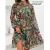 imageZESICA Womens Fall Floral Mini Dress 2025 Long Sleeve Button Down Chiffon A Line Flowy Short Shirt Dresses with BeltGreen