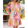 imageZESICA Womens Fall Floral Mini Dress 2025 Long Sleeve Button Down Chiffon A Line Flowy Short Shirt Dresses with BeltPink
