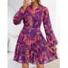 imageZESICA Womens Fall Floral Mini Dress 2025 Long Sleeve Button Down Chiffon A Line Flowy Short Shirt Dresses with BeltPurple
