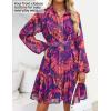 imageZESICA Womens Fall Floral Mini Dress 2025 Long Sleeve Button Down Chiffon A Line Flowy Short Shirt Dresses with BeltPurple