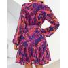 imageZESICA Womens Fall Floral Mini Dress 2025 Long Sleeve Button Down Chiffon A Line Flowy Short Shirt Dresses with BeltPurple