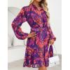 imageZESICA Womens Fall Floral Mini Dress 2025 Long Sleeve Button Down Chiffon A Line Flowy Short Shirt Dresses with BeltPurple