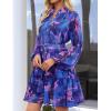 imageZESICA Womens Fall Floral Mini Dress 2025 Long Sleeve Button Down Chiffon A Line Flowy Short Shirt Dresses with BeltRoyal Blue