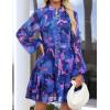 imageZESICA Womens Fall Floral Mini Dress 2025 Long Sleeve Button Down Chiffon A Line Flowy Short Shirt Dresses with BeltRoyal Blue