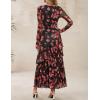 imageZESICA Womens Floral Bodycon Maxi Dresses 2025 Fall Boho Long Sleeve Mesh Ruffle Mermaid Wedding Cocktail Party DressBlack