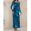 imageZESICA Womens Floral Bodycon Maxi Dresses 2025 Fall Boho Long Sleeve Mesh Ruffle Mermaid Wedding Cocktail Party DressBlue