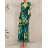 imageZESICA Womens Floral Bodycon Maxi Dresses 2025 Fall Boho Long Sleeve Mesh Ruffle Mermaid Wedding Cocktail Party DressGreen