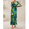 imageZESICA Womens Floral Bodycon Maxi Dresses 2025 Fall Boho Long Sleeve Mesh Ruffle Mermaid Wedding Cocktail Party DressGreen