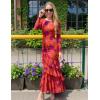 imageZESICA Womens Floral Bodycon Maxi Dresses 2025 Fall Boho Long Sleeve Mesh Ruffle Mermaid Wedding Cocktail Party DressOrangered