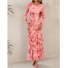 imageZESICA Womens Floral Bodycon Maxi Dresses 2025 Fall Boho Long Sleeve Mesh Ruffle Mermaid Wedding Cocktail Party DressPink
