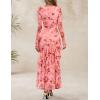 imageZESICA Womens Floral Bodycon Maxi Dresses 2025 Fall Boho Long Sleeve Mesh Ruffle Mermaid Wedding Cocktail Party DressPink