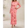 imageZESICA Womens Floral Bodycon Maxi Dresses 2025 Fall Boho Long Sleeve Mesh Ruffle Mermaid Wedding Cocktail Party DressPink