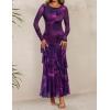 imageZESICA Womens Floral Bodycon Maxi Dresses 2025 Fall Boho Long Sleeve Mesh Ruffle Mermaid Wedding Cocktail Party DressPurple
