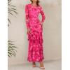 imageZESICA Womens Floral Bodycon Maxi Dresses 2025 Fall Boho Long Sleeve Mesh Ruffle Mermaid Wedding Cocktail Party DressRose
