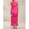 imageZESICA Womens Floral Bodycon Maxi Dresses 2025 Fall Boho Long Sleeve Mesh Ruffle Mermaid Wedding Cocktail Party DressRose