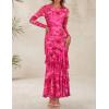 imageZESICA Womens Floral Bodycon Maxi Dresses 2025 Fall Boho Long Sleeve Mesh Ruffle Mermaid Wedding Cocktail Party DressRose