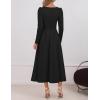 imageZESICA Womens Long Sleeve Midi Dresses 2025 Fall Elegant Crewneck Swing A Line Wedding Guest Party Dress with PocketsBlack