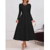imageZESICA Womens Long Sleeve Midi Dresses 2025 Fall Elegant Crewneck Swing A Line Wedding Guest Party Dress with PocketsBlack