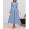 imageZESICA Womens Long Sleeve Midi Dresses 2025 Fall Elegant Crewneck Swing A Line Wedding Guest Party Dress with PocketsBlue