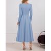 imageZESICA Womens Long Sleeve Midi Dresses 2025 Fall Elegant Crewneck Swing A Line Wedding Guest Party Dress with PocketsBlue