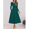 imageZESICA Womens Long Sleeve Midi Dresses 2025 Fall Elegant Crewneck Swing A Line Wedding Guest Party Dress with PocketsGreen