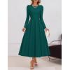 imageZESICA Womens Long Sleeve Midi Dresses 2025 Fall Elegant Crewneck Swing A Line Wedding Guest Party Dress with PocketsGreen