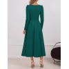 imageZESICA Womens Long Sleeve Midi Dresses 2025 Fall Elegant Crewneck Swing A Line Wedding Guest Party Dress with PocketsGreen