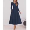 imageZESICA Womens Long Sleeve Midi Dresses 2025 Fall Elegant Crewneck Swing A Line Wedding Guest Party Dress with PocketsNavy