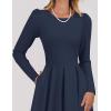 imageZESICA Womens Long Sleeve Midi Dresses 2025 Fall Elegant Crewneck Swing A Line Wedding Guest Party Dress with PocketsNavy