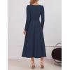 imageZESICA Womens Long Sleeve Midi Dresses 2025 Fall Elegant Crewneck Swing A Line Wedding Guest Party Dress with PocketsNavy