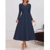 imageZESICA Womens Long Sleeve Midi Dresses 2025 Fall Elegant Crewneck Swing A Line Wedding Guest Party Dress with PocketsNavy