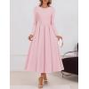 imageZESICA Womens Long Sleeve Midi Dresses 2025 Fall Elegant Crewneck Swing A Line Wedding Guest Party Dress with PocketsPink