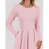 imageZESICA Womens Long Sleeve Midi Dresses 2025 Fall Elegant Crewneck Swing A Line Wedding Guest Party Dress with PocketsPink