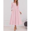 imageZESICA Womens Long Sleeve Midi Dresses 2025 Fall Elegant Crewneck Swing A Line Wedding Guest Party Dress with PocketsPink