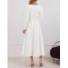 imageZESICA Womens Long Sleeve Midi Dresses 2025 Fall Elegant Crewneck Swing A Line Wedding Guest Party Dress with PocketsWhite