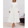 imageZESICA Womens Long Sleeve Midi Dresses 2025 Fall Elegant Crewneck Swing A Line Wedding Guest Party Dress with PocketsWhite