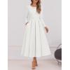 imageZESICA Womens Long Sleeve Midi Dresses 2025 Fall Elegant Crewneck Swing A Line Wedding Guest Party Dress with PocketsWhite
