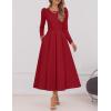 imageZESICA Womens Long Sleeve Midi Dresses 2025 Fall Elegant Crewneck Swing A Line Wedding Guest Party Dress with PocketsWine
