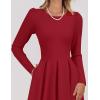 imageZESICA Womens Long Sleeve Midi Dresses 2025 Fall Elegant Crewneck Swing A Line Wedding Guest Party Dress with PocketsWine