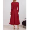 imageZESICA Womens Long Sleeve Midi Dresses 2025 Fall Elegant Crewneck Swing A Line Wedding Guest Party Dress with PocketsWine
