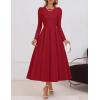 imageZESICA Womens Long Sleeve Midi Dresses 2025 Fall Elegant Crewneck Swing A Line Wedding Guest Party Dress with PocketsWine