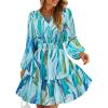 imageZESICA Fall Long Sleeve Floral Dress for Women 2025 Casual V Neck Smocked A Line Flowy Boho Mini Dresses with PocketsLake