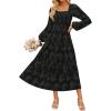 imageZESICA Womens 2025 Fall Floral Midi Dress Long Sleeve Smocked Flowy Long Wedding Guest Vacation DressesBlack