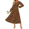 imageZESICA Womens Fall Boho Floral Midi Dress 2025 Casual Long Sleeve Crewneck Flowy Wedding Guest Long DressesCaramel