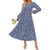 imageZESICA Womens Fall Boho Floral Midi Dress 2025 Casual Long Sleeve Crewneck Flowy Wedding Guest Long DressesDusty Blue