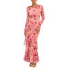 imageZESICA Womens Floral Bodycon Maxi Dresses 2025 Fall Boho Long Sleeve Mesh Ruffle Mermaid Wedding Cocktail Party DressPink